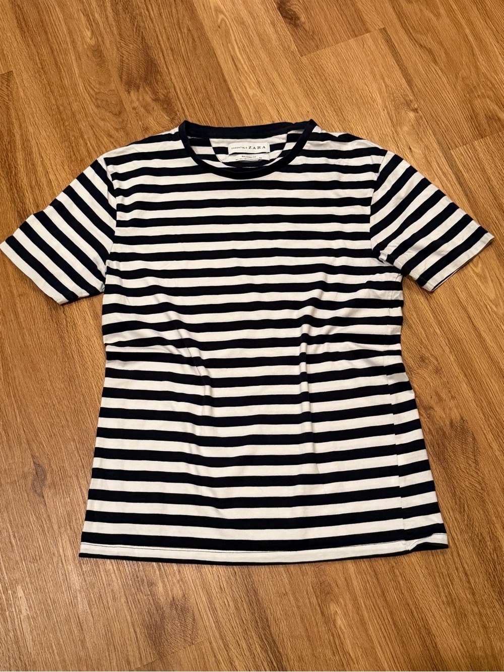 Zara Navy and White Striped Short Sleeve Tee